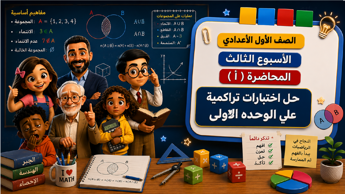 الأسبوع الثالث المحاضرة ( أ ) 1ع الترم الأول 2027 ( حل اختبارات تراكميه على الوحدة الأولى )