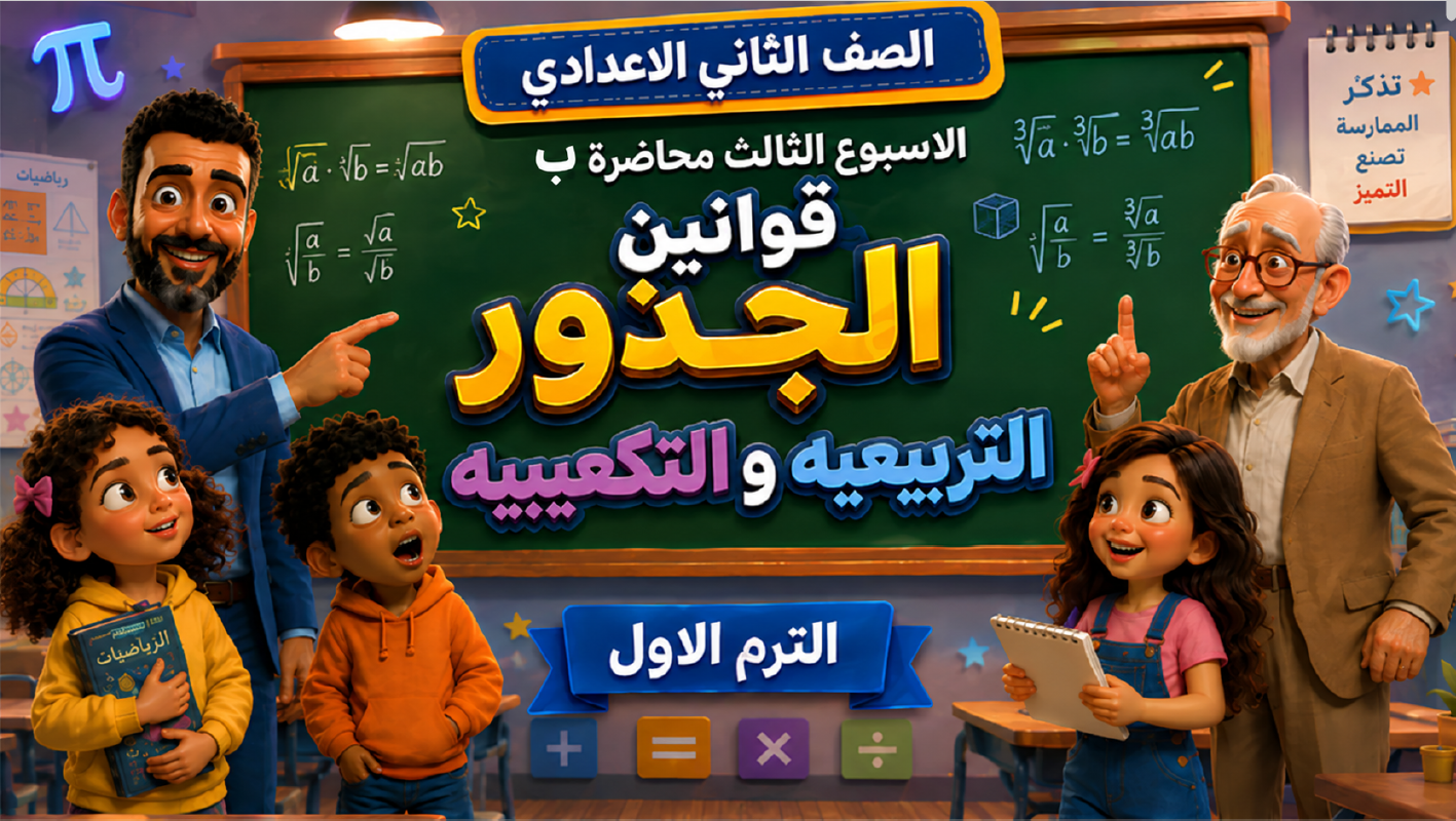الأسبوع الثالث المحاضرة ( ب ) 2ع الترم الأول 2027 ( قوانين الجذور التربيعية والتكعيبية )