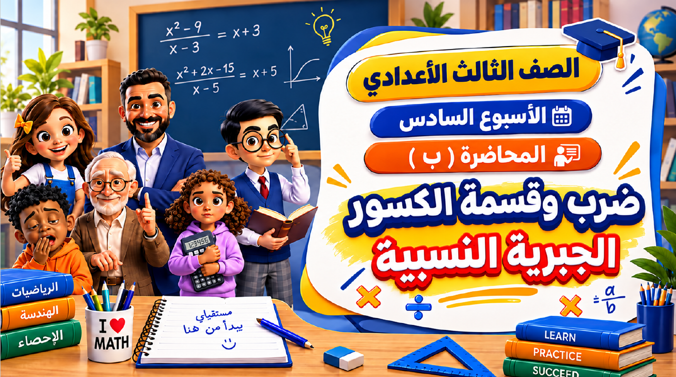 الأسبوع السادس المحاضرة ( ب ) 3ع الترم الأول 2027 (ضرب و قسمة الكسور الجبرية النسبية)