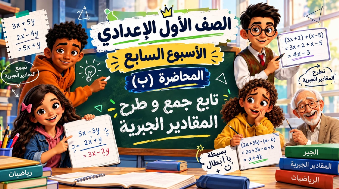 الأسبوع السابع المحاضرة ( ب ) 1ع الترم الأول 2027 (تابع جمع و طرح المقادير الجبرية + حل اختبارات شهر أكتوبر)